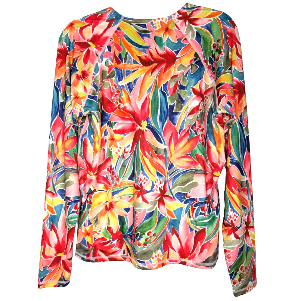 Hurley Womens UPF 50+ Long Sleeve Tropical Print Rashguard Surf Swim Beach Large - Picture 6 of 9